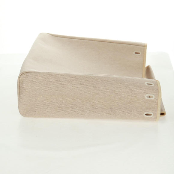 HERMES Her bag Hand Bag Canvas Leather 2way Beige Silver Auth 161063V