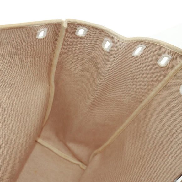 HERMES Her bag Hand Bag Canvas Leather 2way Beige Silver Auth 161063V