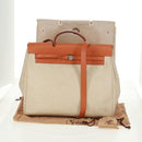 HERMES Her bag Hand Bag Canvas Leather 2way Beige Silver Auth 161063V-12
