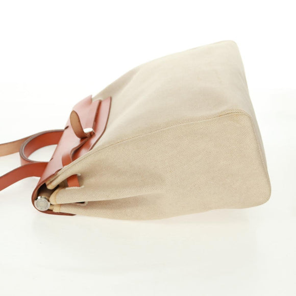 HERMES Her bag Hand Bag Canvas Leather 2way Beige Silver Auth 161063V