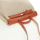 HERMES Her bag Hand Bag Canvas Leather 2way Beige Silver Auth 161063V-14