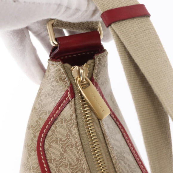 CELINE Macadam Canvas Shoulder Bag PVC Beige Gold Auth 161067