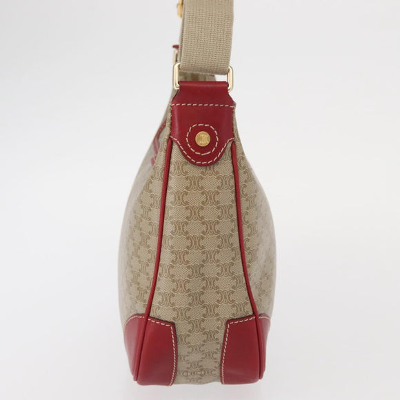 CELINE Macadam Canvas Shoulder Bag PVC Beige Gold Auth 161067