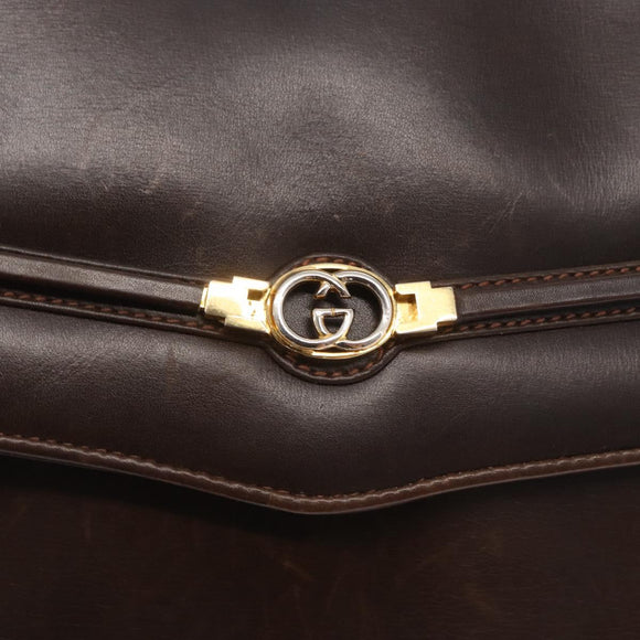 GUCCI Shoulder Bag Leather Dark Brown Gold 406 004 2008 Auth 161069