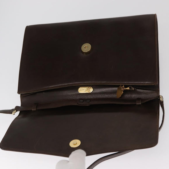 GUCCI Shoulder Bag Leather Dark Brown Gold 406 004 2008 Auth 161069