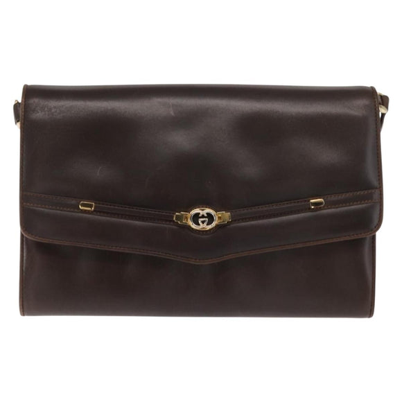 GUCCI Shoulder Bag Leather Dark Brown Gold 406 004 2008 Auth 161069