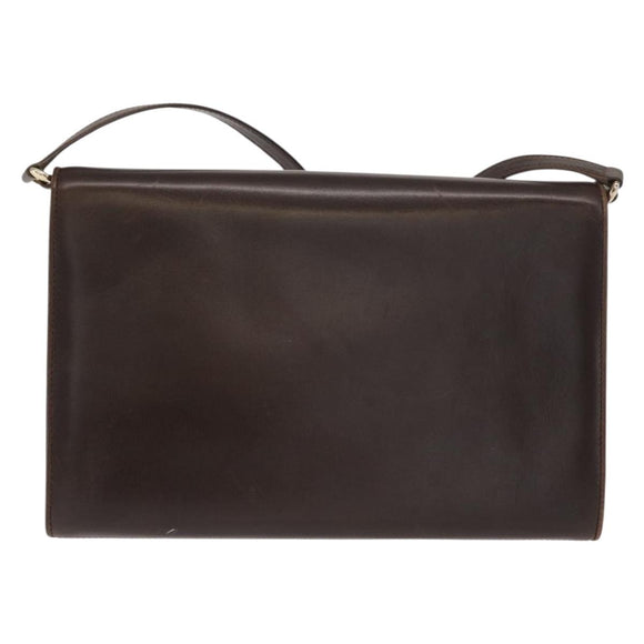 GUCCI Shoulder Bag Leather Dark Brown Gold 406 004 2008 Auth 161069