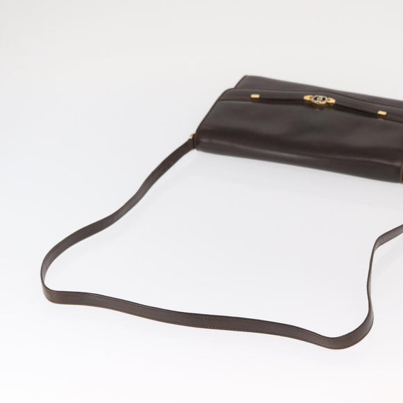 GUCCI Shoulder Bag Leather Dark Brown Gold 406 004 2008 Auth 161069