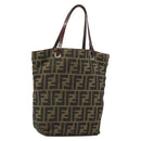 FENDI Zucca Canvas Hand Bag Black Brown Auth 161080-1