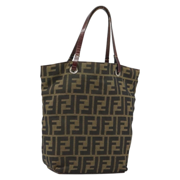 FENDI Zucca Canvas Hand Bag Black Brown Auth 161080