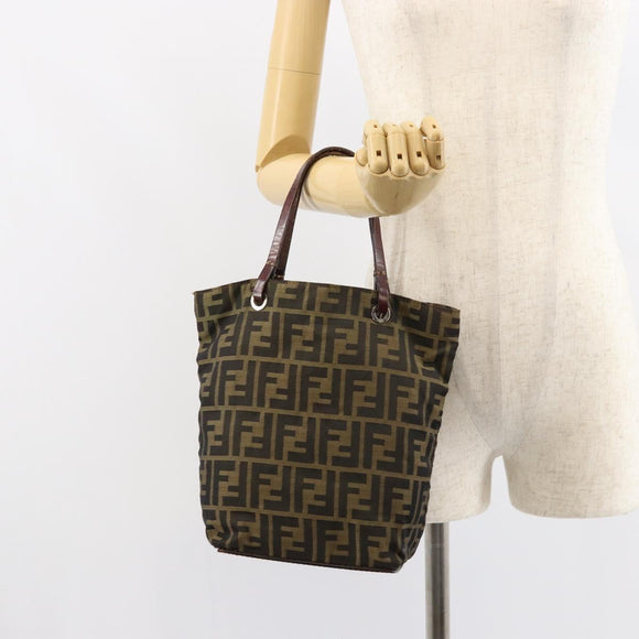 FENDI Zucca Canvas Hand Bag Black Brown Auth 161080