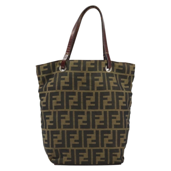 FENDI Zucca Canvas Hand Bag Black Brown Auth 161080
