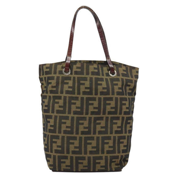 FENDI Zucca Canvas Hand Bag Black Brown Auth 161080