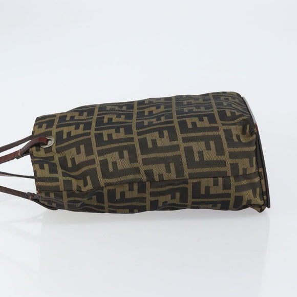 FENDI Zucca Canvas Hand Bag Black Brown Auth 161080