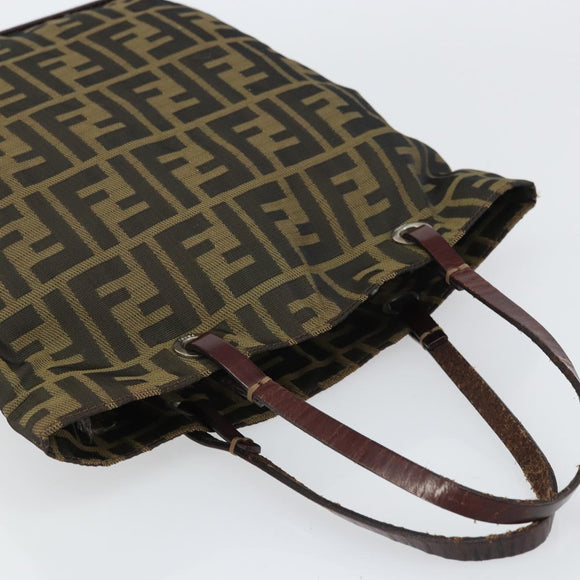 FENDI Zucca Canvas Hand Bag Black Brown Auth 161080