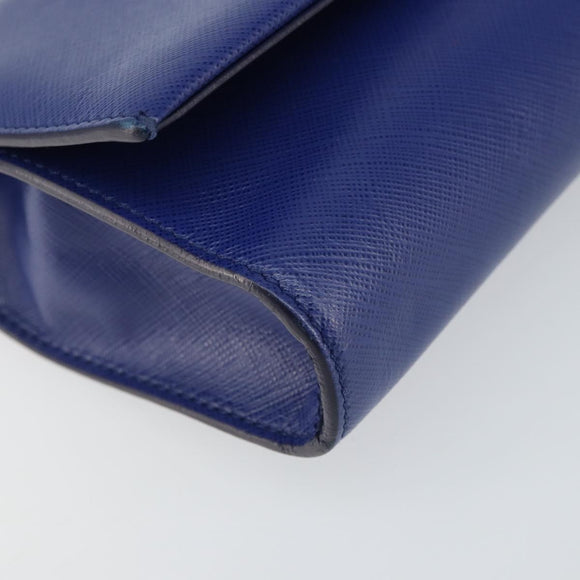 Salvatore Ferragamo Vala Chain Shoulder Bag Leather Blue Gold Auth 161081