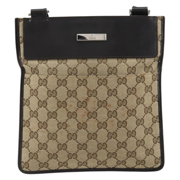 GUCCI GG Canvas Shoulder Bag Beige Silver 019 0348 Auth 161082