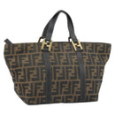 FENDI Zucca Canvas Hand Bag Black Brown Auth 161083-1