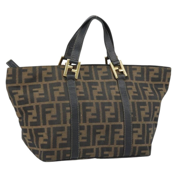 FENDI Zucca Canvas Hand Bag Black Brown Auth 161083