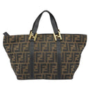 FENDI Zucca Canvas Hand Bag Black Brown Auth 161083-2