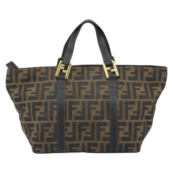 FENDI Zucca Canvas Hand Bag Black Brown Auth 161083