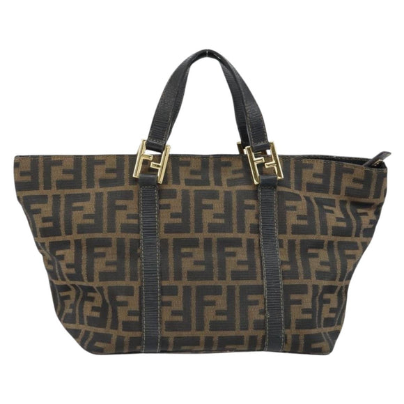 FENDI Zucca Canvas Hand Bag Black Brown Auth 161083