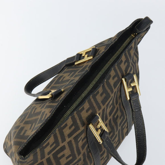 FENDI Zucca Canvas Hand Bag Black Brown Auth 161083