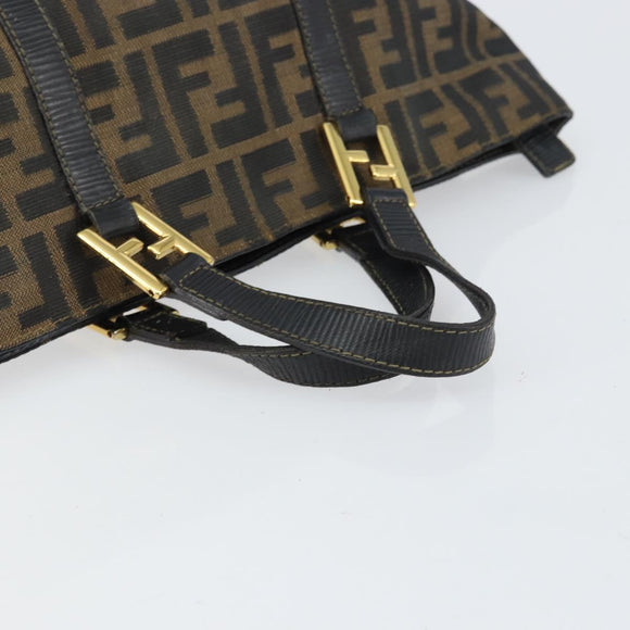 FENDI Zucca Canvas Hand Bag Black Brown Auth 161083