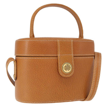 LOEWE Vanity Hand Bag Leather 2way Brown Gold Auth 161089