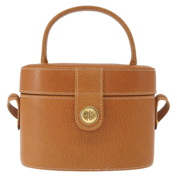 LOEWE Vanity Hand Bag Leather 2way Brown Gold Auth 161089