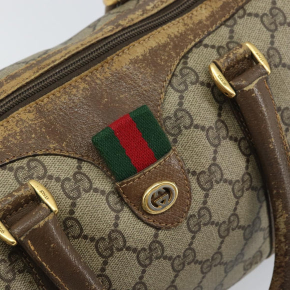 GUCCI GG Supreme Web Sherry Line Boston Bag PVC Beige Gold 40 02 006 Auth 161096