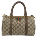 GUCCI GG Supreme Web Sherry Line Boston Bag PVC Beige Gold 40 02 006 Auth 161096-13