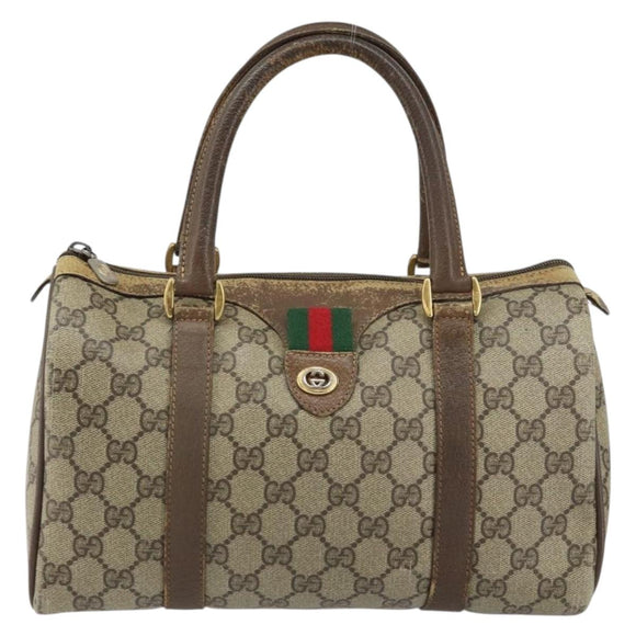 GUCCI GG Supreme Web Sherry Line Boston Bag PVC Beige Gold 40 02 006 Auth 161096