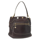 CELINE Shoulder Bag Leather Dark Brown Gold Auth 161102-1