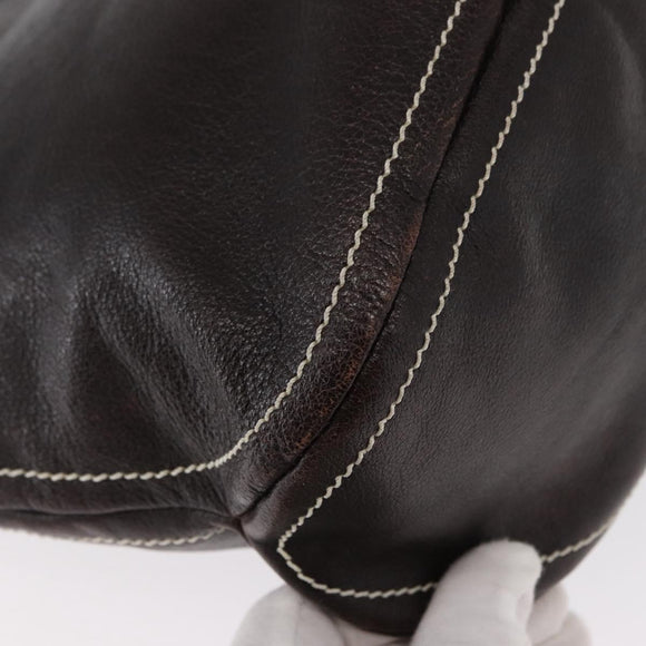 CELINE Shoulder Bag Leather Dark Brown Gold Auth 161102