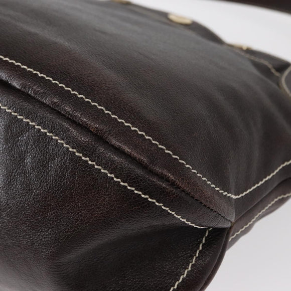 CELINE Shoulder Bag Leather Dark Brown Gold Auth 161102