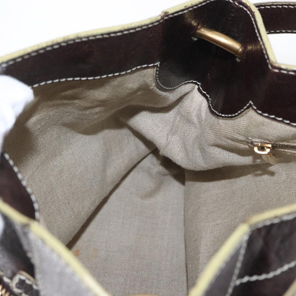 CELINE Shoulder Bag Leather Dark Brown Gold Auth 161102