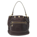 CELINE Shoulder Bag Leather Dark Brown Gold Auth 161102-2