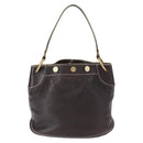 CELINE Shoulder Bag Leather Dark Brown Gold Auth 161102-3