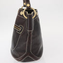 CELINE Shoulder Bag Leather Dark Brown Gold Auth 161102-4