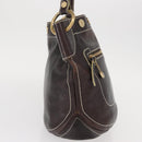 CELINE Shoulder Bag Leather Dark Brown Gold Auth 161102-5