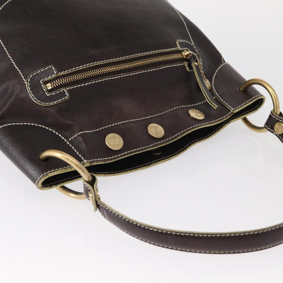 CELINE Shoulder Bag Leather Dark Brown Gold Auth 161102