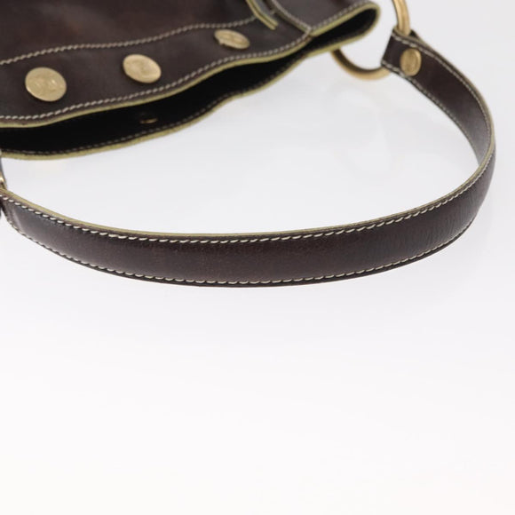 CELINE Shoulder Bag Leather Dark Brown Gold Auth 161102
