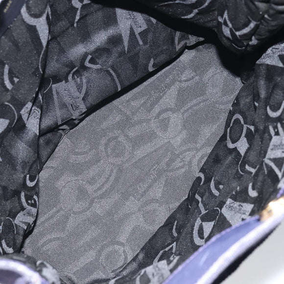 Salvatore Ferragamo Vala Chain Shoulder Bag Canvas Navy Gold Auth 161104