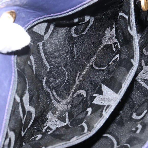 Salvatore Ferragamo Vala Chain Shoulder Bag Canvas Navy Gold Auth 161104