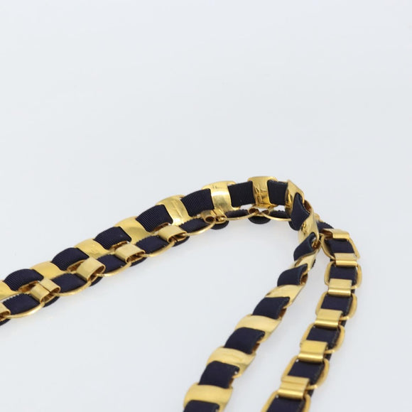 Salvatore Ferragamo Vala Chain Shoulder Bag Canvas Navy Gold Auth 161104