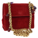 LOEWE Shoulder Bag Velor Red Gold Auth 161108-1