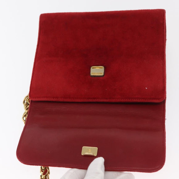 LOEWE Shoulder Bag Velor Red Gold Auth 161108