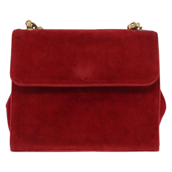 LOEWE Shoulder Bag Velor Red Gold Auth 161108