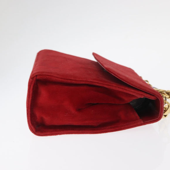 LOEWE Shoulder Bag Velor Red Gold Auth 161108